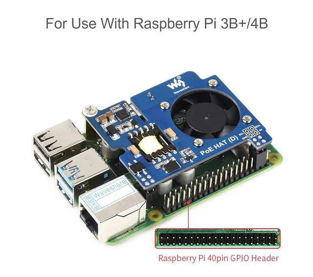 Alt view image 5 of 7 - Power Over Ethernet (PoE) HAT for Raspberry Pi 4B/3B+, IEEE 802.3af-Compliant, 5V 2.5A DC Output, PoE HAT Onboard Cooling Fan, Compatible with Raspberry Pi Official 4B/3B+ Case
