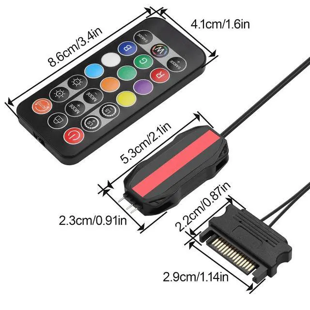 Alt view image 2 of 7 - ARGB LED Controller with IR Remote, SATA Powered, 5V 3-Pin, 50cm Cable, Black Mini PC Lighting Controller