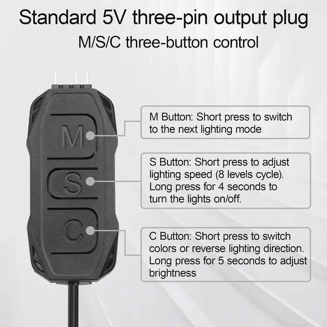 Alt view image 3 of 7 - ARGB LED Controller with IR Remote, SATA Powered, 5V 3-Pin, 50cm Cable, Black Mini PC Lighting Controller
