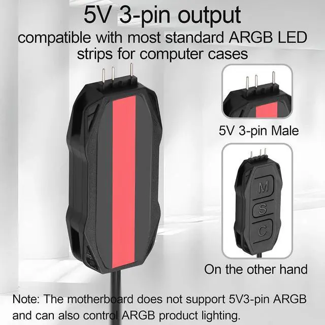 Alt view image 4 of 7 - ARGB LED Controller with IR Remote, SATA Powered, 5V 3-Pin, 50cm Cable, Black Mini PC Lighting Controller