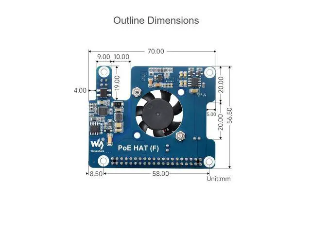 Alt view image 6 of 6 - POE Power Over Ethernet HAT for Raspberry Pi 5, IEEE 802.3af/at PoE Network Standard, Onboard 5V & 12V Header Outputs, with Cooling Fan and Metal Heatsink