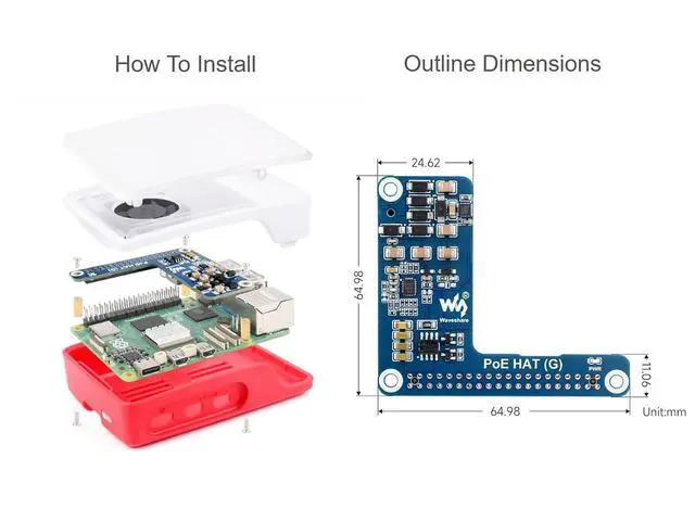 Alt view image 7 of 7 - Power Over Ethernet POE HAT for Raspberry Pi 5, IEEE 802.3af/at-Compliant, 5V 5A Output, Compatible with Raspberry Pi 5 Official Case