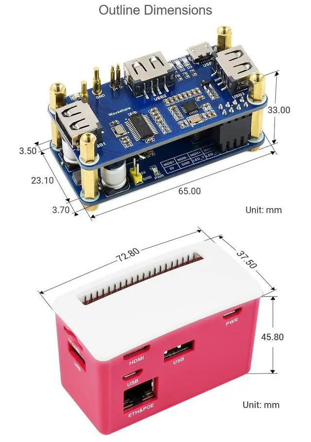 Alt view image 5 of 5 - PoE Ethernet/USB HUB Box, Compatible with Raspberry Pi Zero/Zero W/Zero WH, 3X USB 2.0 Ports, 802.3af-Compliant