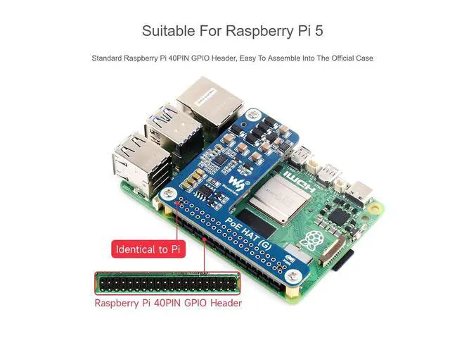 Alt view image 3 of 7 - Power Over Ethernet POE HAT for Raspberry Pi 5, IEEE 802.3af/at-Compliant, 5V 5A Output, Compatible with Raspberry Pi 5 Official Case