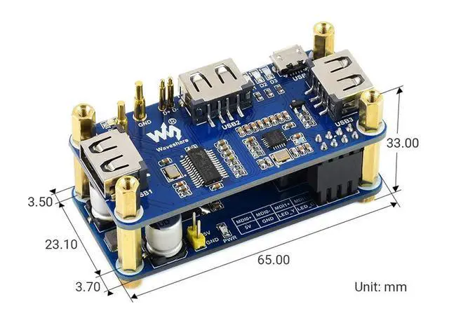 Alt view image 7 of 7 - PoE Ethernet/USB HUB Hat for Raspberry Pi Zero/Zero W/Zero WH, 3X USB 2.0 Ports, 10M/100M RJ45 Port, 802.3af-Compliant