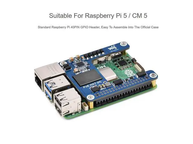 Alt view image 3 of 7 - Power Over Ethernet (PoE) HAT for Raspberry Pi 5 / CM5, 802.3af/at PoE Network Standard, 5V 5A Output, Isolated Switched-Mode Power Supply, Compatible with Pi5 Official Case and Active Cooler