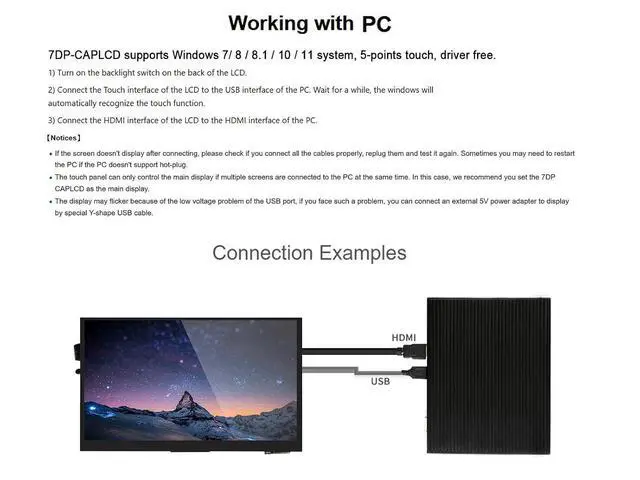 Alt view image 6 of 7 - 7 Inch Capacitive Touchscreen Monitor IPS Display 1024x600 7" HDMI LCD Module for Raspberry Pi 4B/ 3B+/A+/B/ 2B/ B+/A+/ Zero W, Support Windows 10/8.1/8 / 7