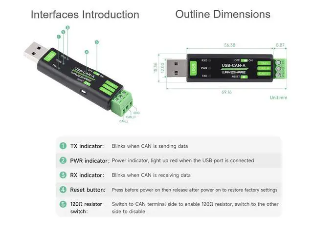 Alt view image 6 of 7 - USB to CAN Adapter Data Analyzer CAN Bus Converter Based on STM32 Chip, Support Windows 11/10/8/7/XP and Raspberry Pi OS/Jetson Nano Ubuntu etc. Linux Systems, with USB Cable