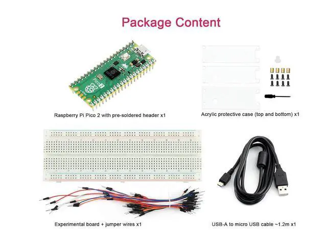Alt view image 2 of 7 - Pre-soldered Raspberry Pi Pico 2 Microcontroller Board Starter Kit, Based on Rasp Pi RP2350 Microcontroller Chip, with Dual-core and Dual-Architecture Design, Running up to 150 MHz, 4 Items