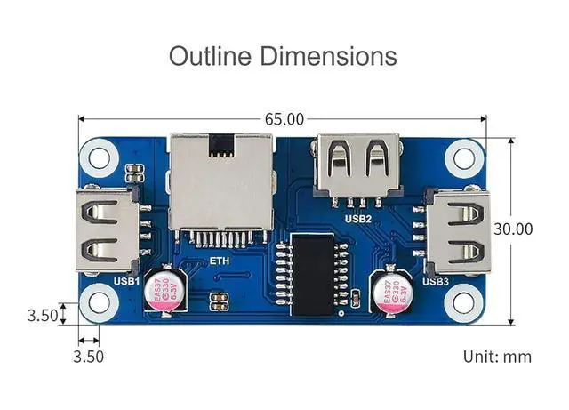 Alt view image 7 of 7 - Ethernet/USB HUB HAT for Raspberry Pi 4 B/3 B+/3A+/2B/Zero/Zero W/Zero WH, with 1x RJ45 10/100M Ethernet Port, 3X USB 2.0 Ports Compatible with USB 2.0/1.1