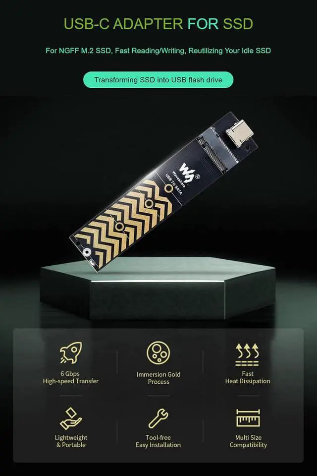 Alt view image 3 of 7 - USB-C Adapter for NGFF M.2 SSD, USB3.2 Gen2 Type-C Converter Support M.2 SATA NGFF SSD 2230 2242 2260 2280 SSD with B Key/B+M Key, Fast Reading/Writing up to 6 Gbps/s