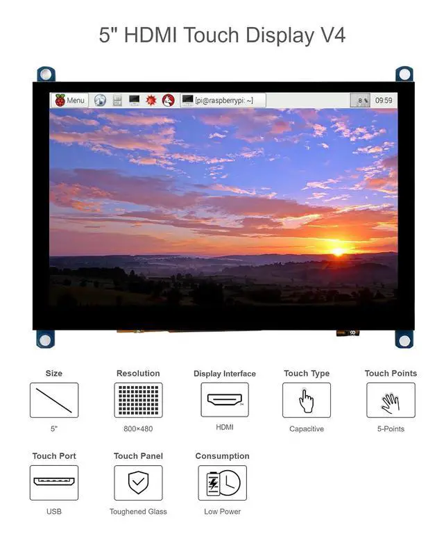 Alt view image 3 of 7 - 5 Inch HDMI LCD Screen 800x480 TFT Capacitive Touch Screen Display Monitor for Raspberry Pi 4B/3B+/A+/B/2B/B+/A+/Zero W Compatible with Windows 10/8.1/8/7