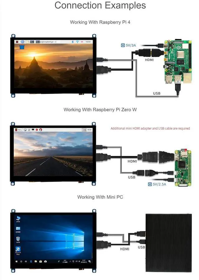 Alt view image 5 of 7 - 5 Inch HDMI LCD Screen 800x480 TFT Capacitive Touch Screen Display Monitor for Raspberry Pi 4B/3B+/A+/B/2B/B+/A+/Zero W Compatible with Windows 10/8.1/8/7