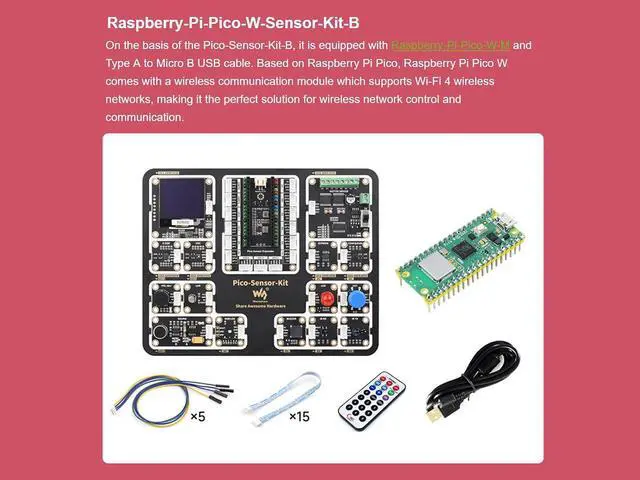 Alt view image 3 of 7 - Sensor Kit for Raspberry Pi Pico W, Including Pico Expansion Board, and LED, Button, Buzzer, etc. 15 Common Modules, All-in-one Design, with Raspberry Pi Pico W