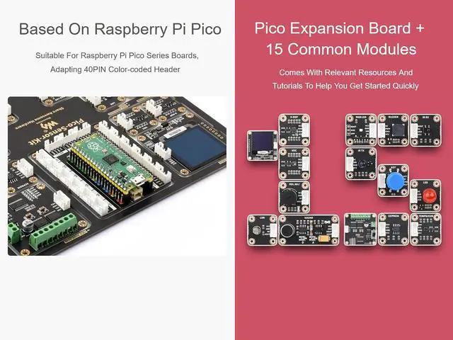 Alt view image 4 of 7 - Sensor Kit for Raspberry Pi Pico W, Including Pico Expansion Board, and LED, Button, Buzzer, etc. 15 Common Modules, All-in-one Design, with Raspberry Pi Pico W