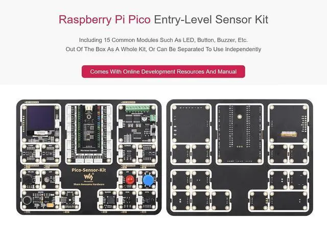 Alt view image 2 of 7 - Sensor Kit for Raspberry Pi Pico W, Including Pico Expansion Board, and LED, Button, Buzzer, etc. 15 Common Modules, All-in-one Design, with Raspberry Pi Pico W