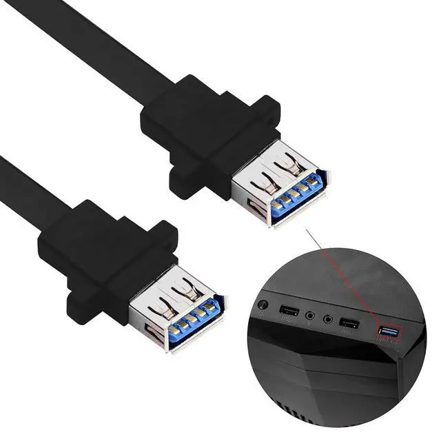 Alt view image 4 of 7 - PC Motherboard 20-Pin to 2PCS Front Panel Mounted USB 3.0 Type-A (with Mounting Screw Holes) Female Flat Extension Cable 12.5in/32cm