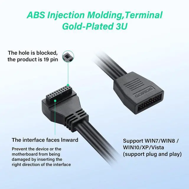 Alt view image 4 of 6 - PC Motherboard USB 3.0 19-Pin Extension Cable (Model A) 5Gbps Male to Female Connector Compatible with Most Mainstream Motherboard Brands 11.8in/30cm