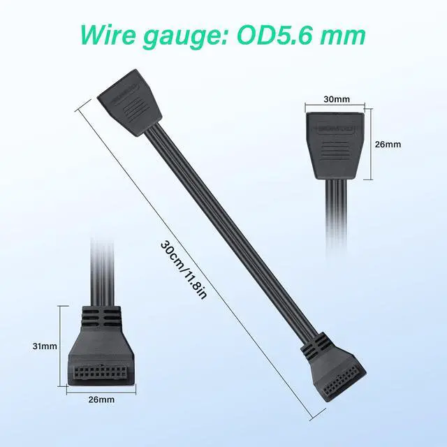 Alt view image 6 of 6 - PC Motherboard USB 3.0 19-Pin Extension Cable (Model A) 5Gbps Male to Female Connector Compatible with Most Mainstream Motherboard Brands 11.8in/30cm