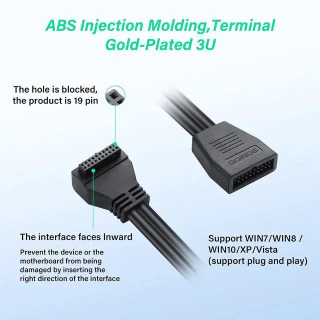 Alt view image 4 of 6 - PC Motherboard USB 3.0 19-Pin Extension Cable (Model B) 5Gbps Male to Female Connector Compatible with Most Mainstream Motherboard Brands 11.8in/30cm