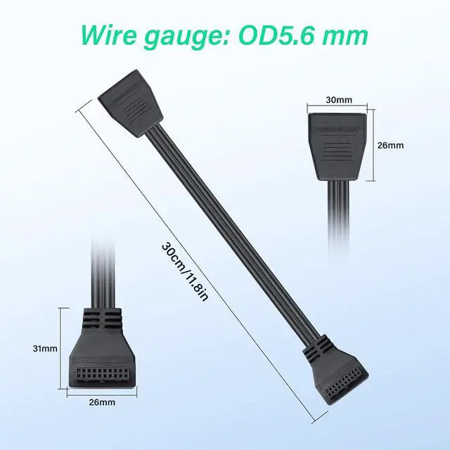 Alt view image 6 of 6 - PC Motherboard USB 3.0 19-Pin Extension Cable (Model B) 5Gbps Male to Female Connector Compatible with Most Mainstream Motherboard Brands 11.8in/30cm