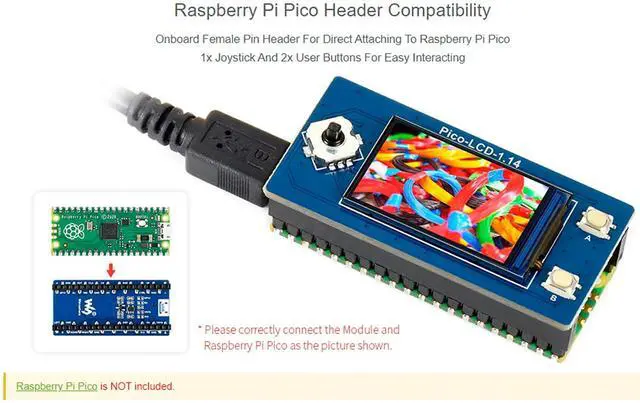 Alt view image 2 of 7 - 1.14inch LCD Display Module for Raspberry Pi Pico, 65K RGB Colors 240×135 Pixels IPS Screen SPI Interface