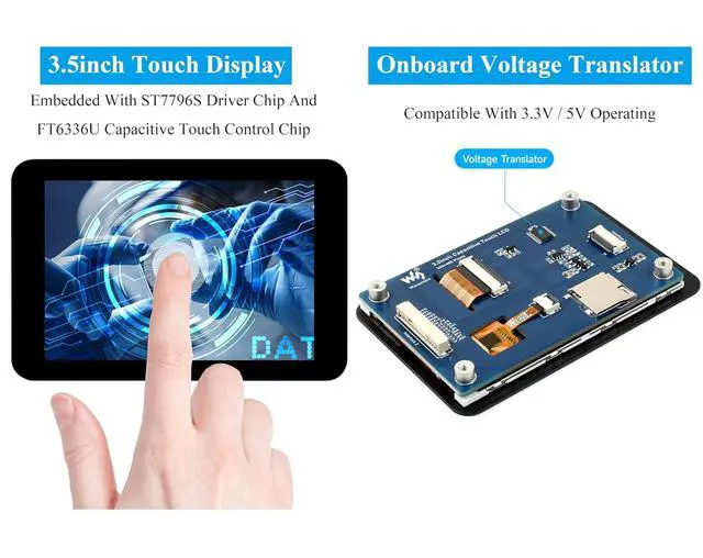 Alt view image 4 of 7 - 3.5inch Capacitive Touch Screen Compatible with Raspberry Pi 5/4B/3B+/Zero/Zero W/Zero 2W/Pico/Pico W/Pico 2/Pico 2 W/ ESP32 /Ar-duino, IPS Display 320x480 Resolution, SPI and I2C Control Interfaces