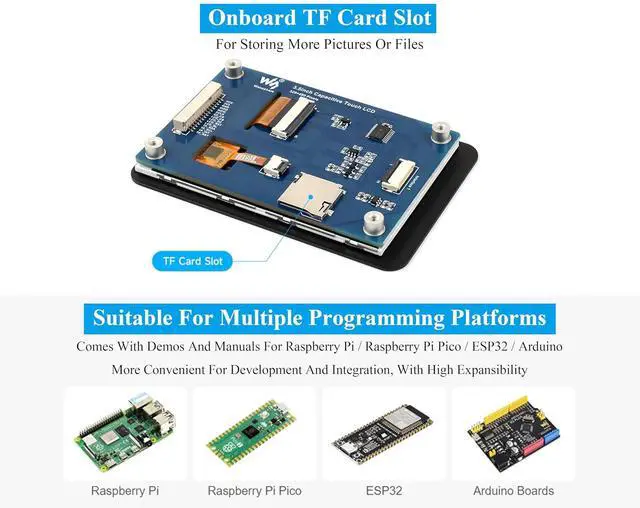 Alt view image 5 of 7 - 3.5inch Capacitive Touch Screen Compatible with Raspberry Pi 5/4B/3B+/Zero/Zero W/Zero 2W/Pico/Pico W/Pico 2/Pico 2 W/ ESP32 /Ar-duino, IPS Display 320x480 Resolution, SPI and I2C Control Interfaces