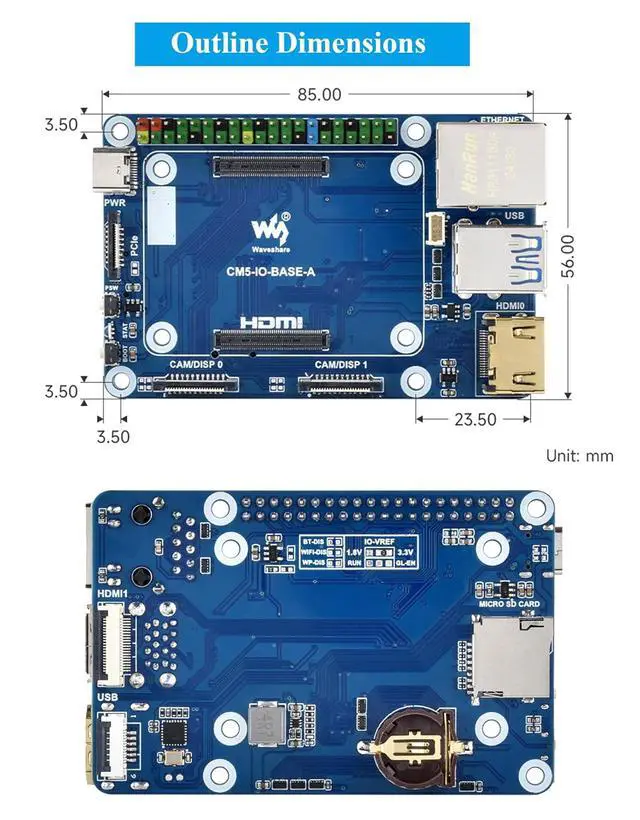 Alt view image 7 of 7 - Mini Base Board Compatible with Raspberry Pi Compute Module 5 Lite/eMMC Series, CM5 Base Board with Color-Coded 40PIN GPIO Header/PCIe/MIPI/HDMI/USB 3.2/USB 2.0 FFC/Gigabit Ethernet Interface,etc.