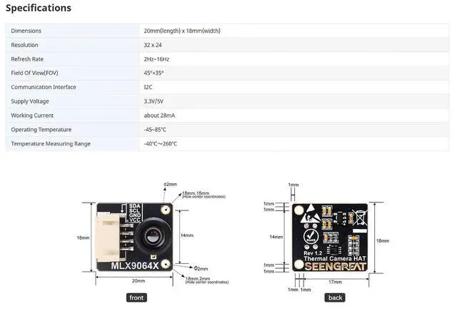 Alt view image 6 of 7 - Infrared Thermal Camera MLX90642-D45 Module, 32x24 Thermal Sensor Array, I2C Up to 1MHz, 3.3V/5V Logic Compatible, Low Power Thermal Imaging Board for Compatible with Raspberry Pi & MCUs