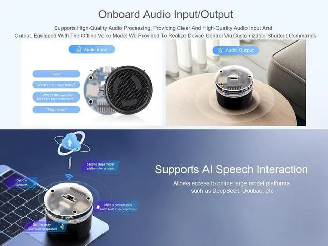 Alt view image 3 of 7 - ESP32-S3 AI Smart Speaker Development Board, Supports Dual-MIC Audio Capture, AI Speech Interaction, Surround RGB Lighting, External LCD Displays and Cameras, 2.4GHz Wi-Fi & BlE 5, etc.
