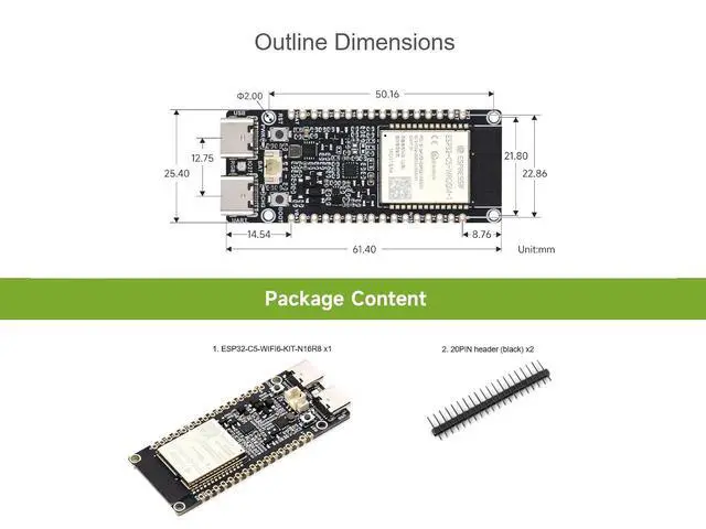 Alt view image 7 of 7 - ESP32-C5 5GHz/2.4GHz Dual-Band Wi-Fi 6 Dev Board, Based on ESP32-C5-WROOM-1 Module, 240MHz RISC-V Processor, Supports BLE 5 / Thread/Zigbee Wireless Communications, 16MB Flash, 8MB PSRAM