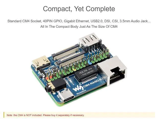 Alt view image 4 of 7 - Nano Base Board (B) for Raspberry Pi Compute Module 4, Same Size as CM4, with Standard CM4 Socket, Raspberry Pi 40PIN GPIO, Gigabit Ethernet, USB2.0, DSI, CSI, HDMI, 3.5mm Audio Jack etc.