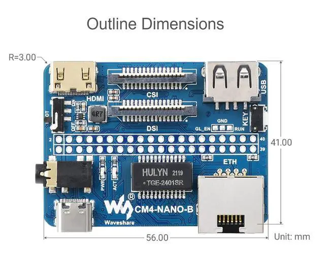 Alt view image 7 of 7 - Nano Base Board (B) for Raspberry Pi Compute Module 4, Same Size as CM4, with Standard CM4 Socket, Raspberry Pi 40PIN GPIO, Gigabit Ethernet, USB2.0, DSI, CSI, HDMI, 3.5mm Audio Jack etc.