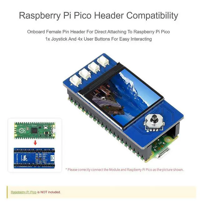 Alt view image 3 of 7 - for Raspberry Pi Pico 1.3 inch LCD Display, 240x240 IPS Screen Display, 65K RGB Colors, Embedded ST7789 Driver Chip, Using SPI Bus, Compatible with Raspberry Pi Pico Header