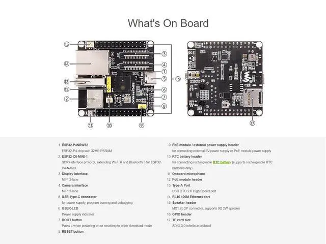 Alt view image 6 of 7 - ESP32-P4-NANO Development Board Based on ESP32-P4 Chip with RISC-V Dual-core and Single-core Processors, Onboard MIPI-CSI, MIPI-DSI, USB 2.0 OTG, ETH, SDIO 3.0 TF Card Slot, etc. Interfaces