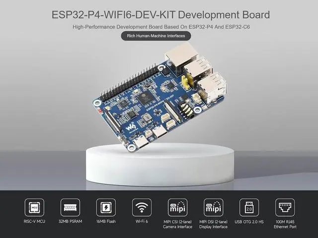 Alt view image 2 of 7 - ESP32-P4-WIFI6 Dev Kit Based on ESP32-P4 and ESP32-C6, Support Wi-Fi 6 & BLE 5, Onboard MIPI-CSI, MIPI-DSI, USB 2.0 OTG, Ethernet, SDIO 3.0 TF Card Slot, PoE Module Header, Microphone, etc.