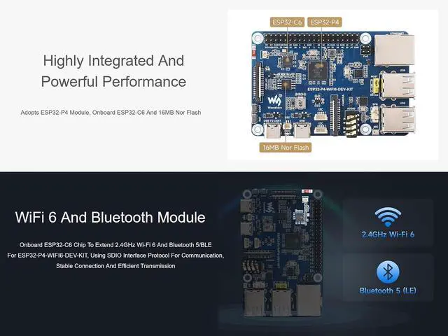 Alt view image 3 of 7 - ESP32-P4-WIFI6 Dev Kit Based on ESP32-P4 and ESP32-C6, Support Wi-Fi 6 & BLE 5, Onboard MIPI-CSI, MIPI-DSI, USB 2.0 OTG, Ethernet, SDIO 3.0 TF Card Slot, PoE Module Header, Microphone, etc.