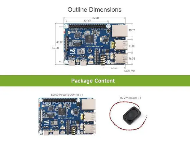Alt view image 7 of 7 - ESP32-P4-WIFI6 Dev Kit Based on ESP32-P4 and ESP32-C6, Support Wi-Fi 6 & BLE 5, Onboard MIPI-CSI, MIPI-DSI, USB 2.0 OTG, Ethernet, SDIO 3.0 TF Card Slot, PoE Module Header, Microphone, etc.