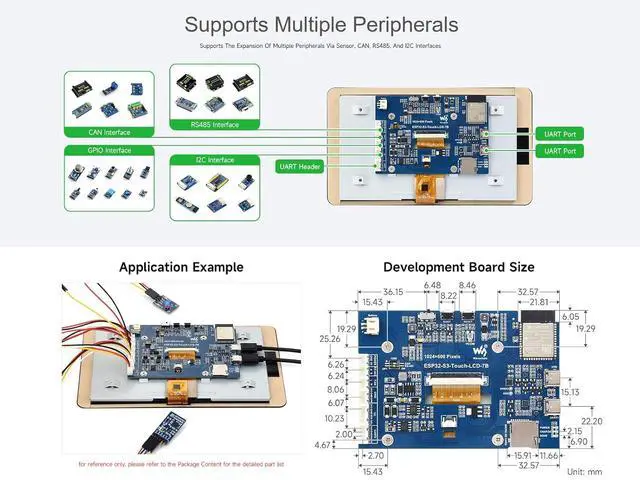 Alt view image 4 of 7 - ESP32-S3 7inch Touch LCD Development Board, 1024×600 65K Color IPS Display, 32-bit LX7 Dual-core Processor, up to 240MHz Frequency, Support 2.4GHz Wi-Fi and BLE 5, Backlight Adjustable