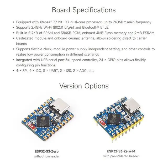 Alt view image 4 of 7 - ESP32-S3 Mini Development Board, Based On ESP32-S3FH4R2 Dual-Core Processor, 240MHz Running Frequency, 2.4GHz Wi-Fi & Bluetooth 5