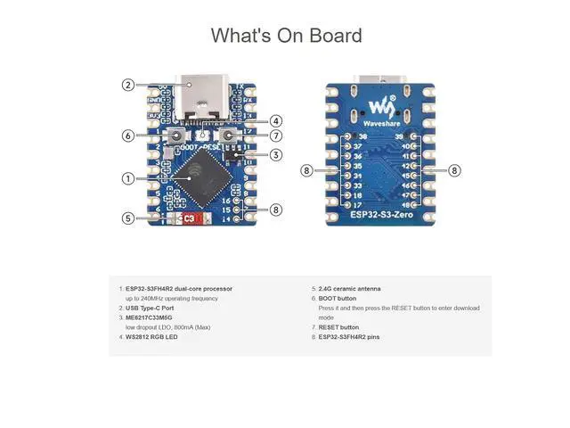 Alt view image 3 of 7 - ESP32-S3 Mini Development Board with Pre-soldered Header, Based on ESP32-S3FH4R2 Dual-Core Processor, 240MHz Running Frequency, Support 2.4GHz Wi-Fi (802.11 b/g/n) & Bluetooth 5