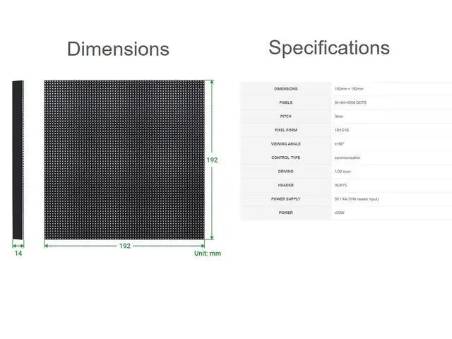 Alt view image 4 of 7 - RGB Full-Color LED Matrix Panel 3mm Pitch 64×64 Pixels 4096 Individual RGB LEDs Adjustable Brightness Compatible with Raspberry Pi