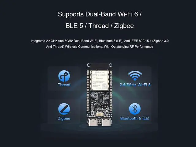Alt view image 4 of 7 - ESP32-C5 5GHz/2.4GHz Dual-Band Wi-Fi 6 Dev Board, Based on ESP32-C5-WROOM-1 Module, 240MHz RISC-V Processor, Supports BLE 5 / Thread/Zigbee Wireless Communications, 16MB Flash, 8MB PSRAM