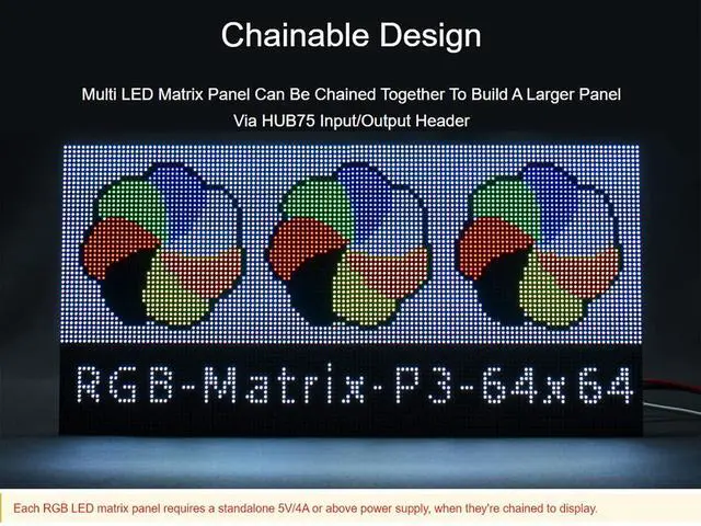 Alt view image 6 of 7 - RGB Full-Color LED Matrix Panel 3mm Pitch 64×64 Pixels 4096 Individual RGB LEDs Adjustable Brightness Compatible with Raspberry Pi