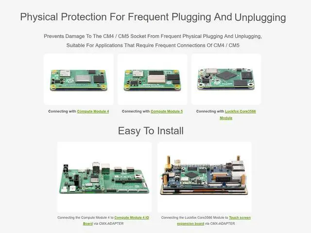 Alt view image 4 of 6 - CM5 / CM4 Interface Protection Adapter Board, Compatible with Raspberry Pi Compute Module 5/4 Lite/EMMC Series, Physical Protection for Frequent Plugging and Unplugging of CM4 / CM5 Socket