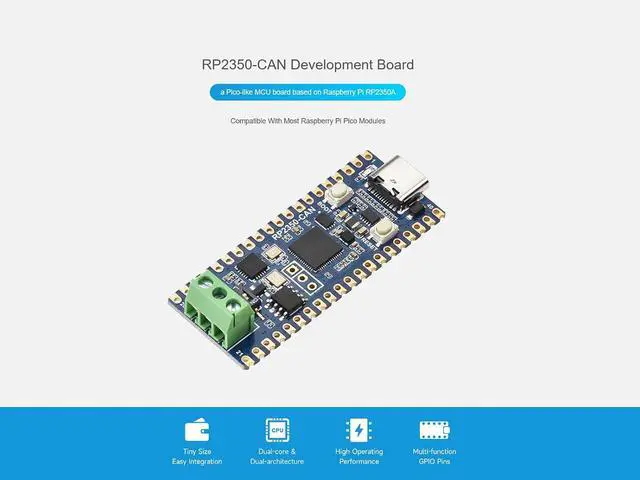 Alt view image 2 of 6 - RP2350 CAN Development Board Based on Rasp Pi RP2350 Dual-core & Dual-Architecture Microcontroller Chip, Onboard XL2515 CAN Controller, Compatible with Raspberry Pi Pico Modules