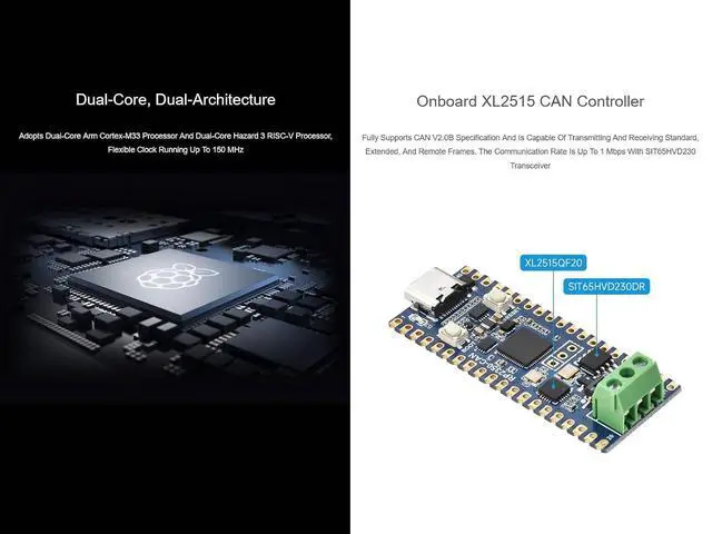 Alt view image 4 of 6 - RP2350 CAN Development Board Based on Rasp Pi RP2350 Dual-core & Dual-Architecture Microcontroller Chip, Onboard XL2515 CAN Controller, Compatible with Raspberry Pi Pico Modules