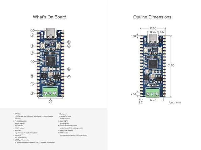 Alt view image 6 of 6 - RP2350 CAN Development Board Based on Rasp Pi RP2350 Dual-core & Dual-Architecture Microcontroller Chip, Onboard XL2515 CAN Controller, Compatible with Raspberry Pi Pico Modules