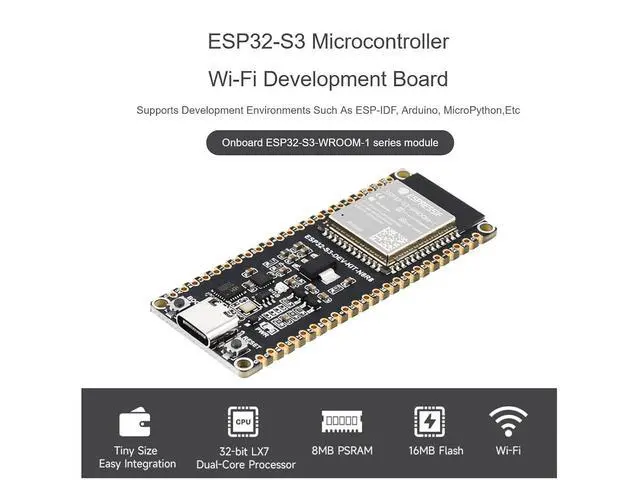 Alt view image 2 of 7 - ESP32-S3 Wi-Fi Development Board with ESP32-S3-WROOM-1 Series Module, 240MHz Dual Core Processor, 512KB SRAM, 8MB PSRAM, 16MB Flash, Type-C Connector